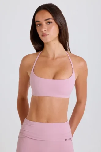 Sports-BH med rund hals og halterneck i mauve