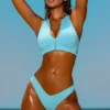 Sporty Swim Zip Up Bikini Top i turkis