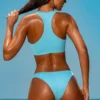 Sporty Swim Zip Up Bikini Top i turkis