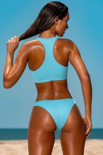 Sporty Swim Zip Up Bikini Top i turkis