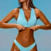 Sporty Swim Zip Up Bikini Top i turkis
