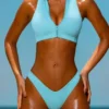 Sporty Swim Zip Up Bikini Top i turkis
