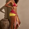 Spritz mini-sarong med knytning foran i gul multi