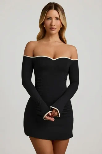 Stasia Modal Off-Shoulder A-Line minikjole i svart