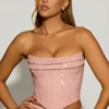 Sterling drapert korsett-topper med pynt i lavendelrosa