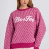 Strikket logo-genser i oversize i magenta rosa