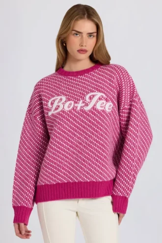Strikket logo-genser i oversize i magenta rosa