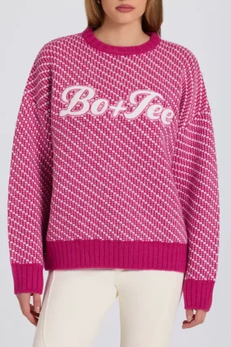 Strikket logo-genser i oversize i magenta rosa