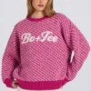 Strikket logo-genser i oversize i magenta rosa