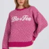 Strikket logo-genser i oversize i magenta rosa