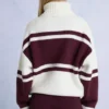 Strikket oversized genser med høyhals i burgunder