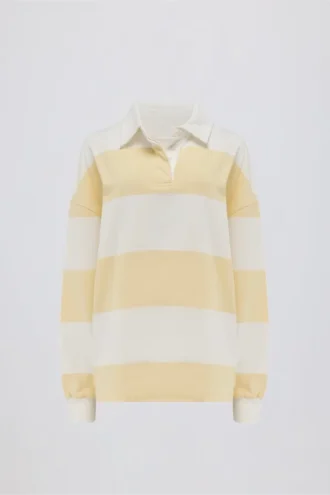 Stripet oversized langermet T-skjorte i sitron