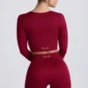 Super Sculpt sømløs kort topp med lange ermer i burgunder