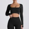 Super Sculpt sømløs langermet crop-top i svart