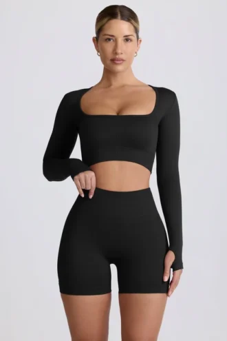 Super Sculpt sømløs langermet crop-top i svart