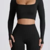 Super Sculpt sømløs langermet crop-top i svart