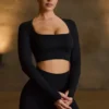 Super Sculpt sømløs langermet crop-top i svart