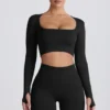 Super Sculpt sømløs langermet crop-top i svart