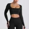 Super Sculpt sømløs langermet crop-top i svart