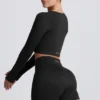 Super Sculpt sømløs langermet crop-top i svart