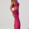 Suvi asymmetrisk maxi-kjole med rynket utskjæring i fuchsia