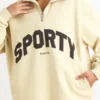 Sweatshirt med kvart glidelås i fargen Bone