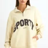 Sweatshirt med kvart glidelås i fargen Bone