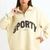 Sweatshirt med kvart glidelås i fargen Bone