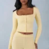 Tahlia strikket langermet cardigan i smørgul
