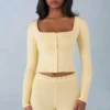 Tahlia strikket langermet cardigan i smørgul