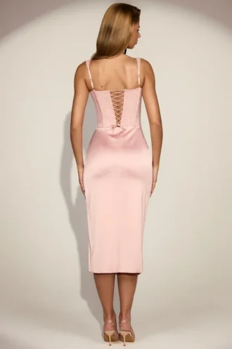 Taliah Lace Soft-Scoop Corset Satin Midaxi-kjole i rosa