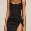 Taliah Lace Soft-Scoop Corset Satin Midaxi-kjole i svart