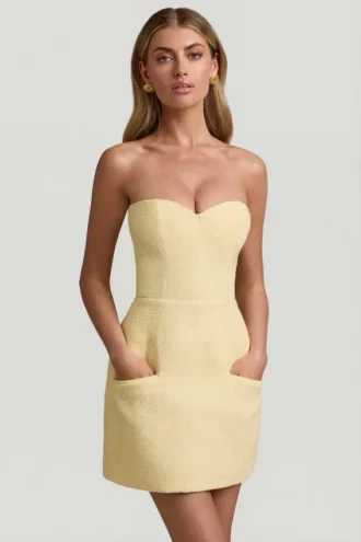Talina Sweetheart-Neck Strapless Structured Minikjole i pastellgult