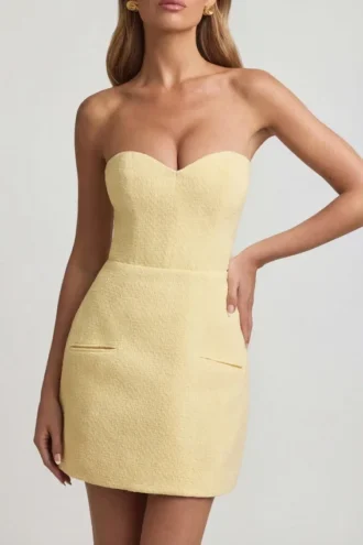 Talina Sweetheart-Neck Strapless Structured Minikjole i pastellgult