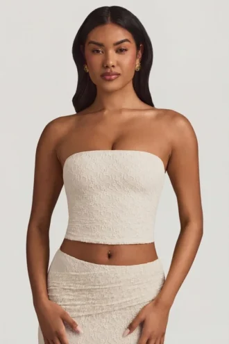 Tamia Ruched Strapless Lace Top i Ivory