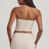 Tamia Ruched Strapless Lace Top i Ivory