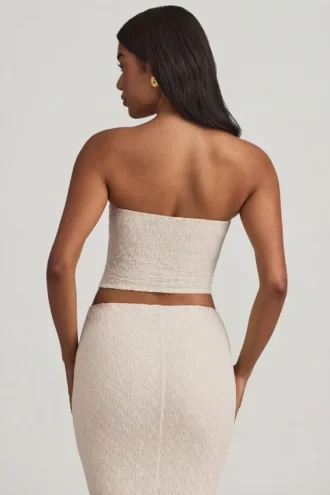 Tamia Ruched Strapless Lace Top i Ivory