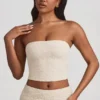 Tamia Ruched Strapless Lace Top i Ivory