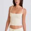 Tank-top i ribbestrikket stoff i krem