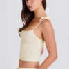 Tank-top i ribbestrikket stoff i krem
