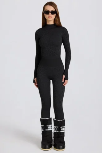 Termiske leggings i svart leopardmønster