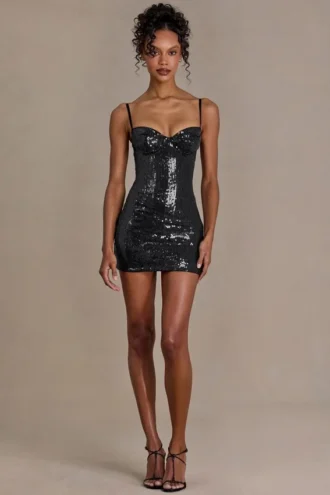 Theodora Premium Sequin Lace Corset Minikjole i svart