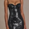 Theodora Premium Sequin Lace Corset Minikjole i svart