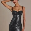 Theodora Premium Sequin Lace Corset Minikjole i svart