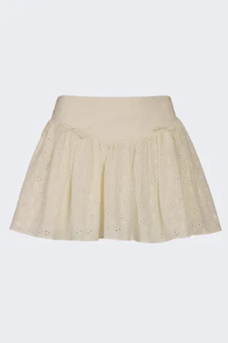 Thia miniskjørt med sløyfe og broderie anglaise i elfenben