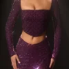 Thora pyntet asymmetrisk crop-top i dyp lilla