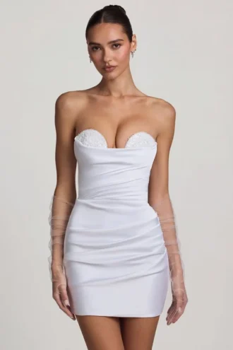 Tirza Ruched Corset Minikjole i hvitt