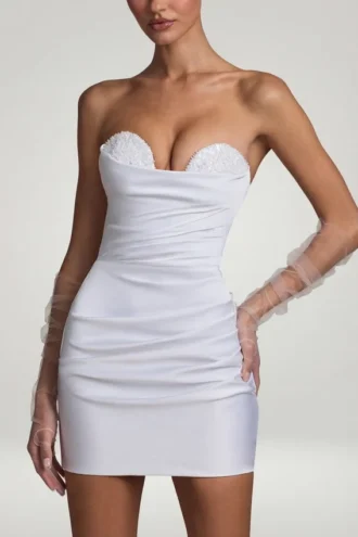 Tirza Ruched Corset Minikjole i hvitt