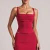 Tula mid-rise bodycon ultra miniskjørt med splitt i kirsebærrød