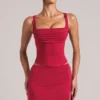 Tula mid-rise bodycon ultra miniskjørt med splitt i kirsebærrød
